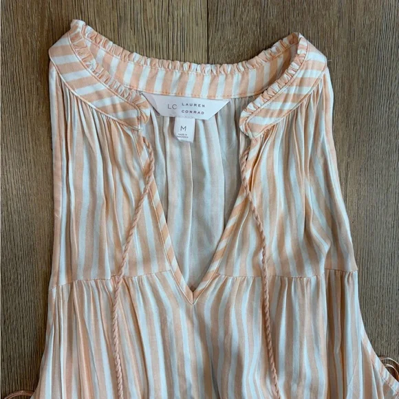 LC Lauren Conrad Peach Striped Maxi Dress Women’s Medium Sleeveless Boho Tiered - Picture 7 of 8
